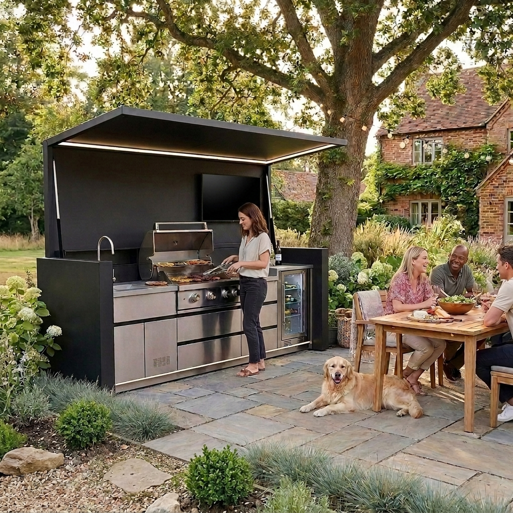 NOMA Vista buitenkeuken in gebruik tijdens een tuinmaaltijd