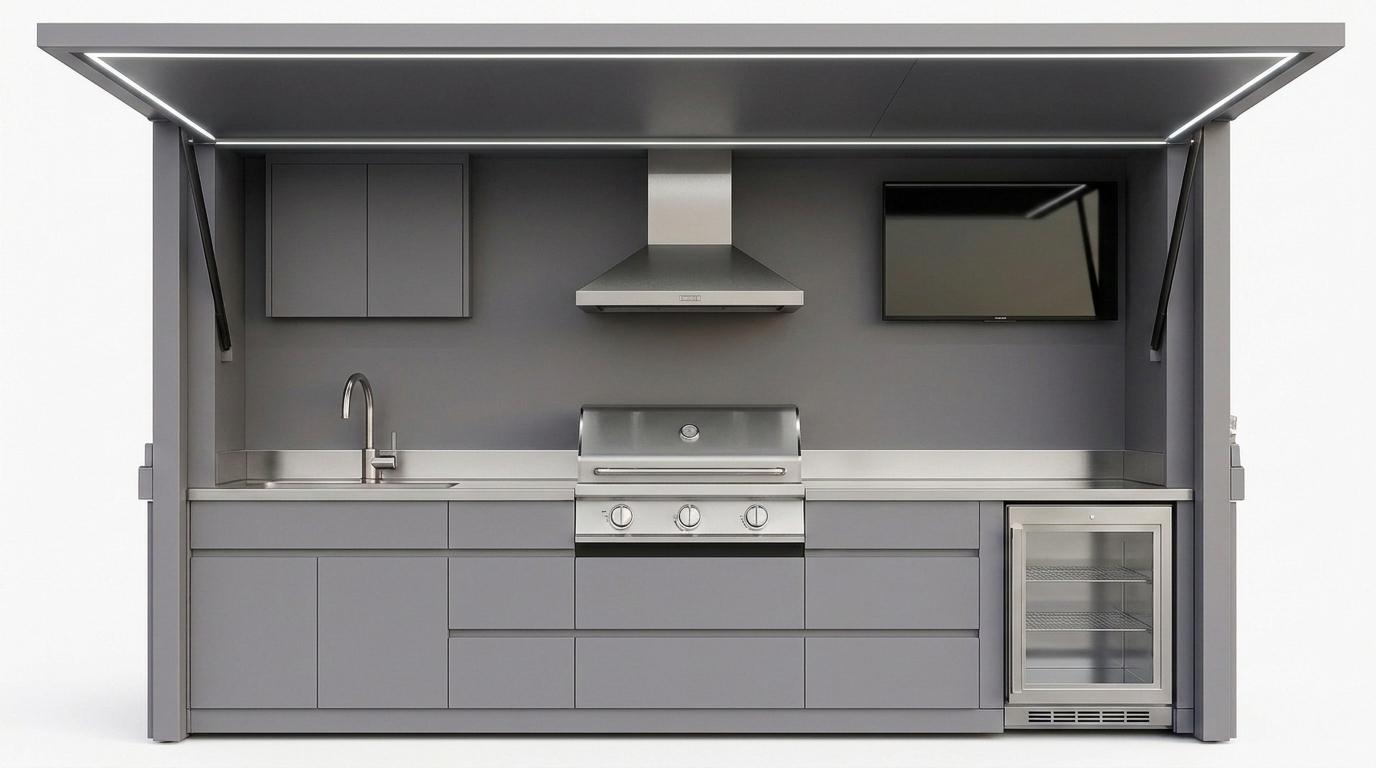 NOMA outdoor kitchen met aanduidingen van features